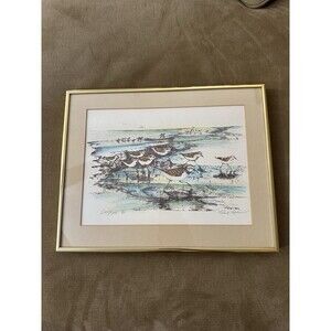 Rare Sand Paper by Richard Capes framed 14x11 print signed 37/500 Seagull Beach